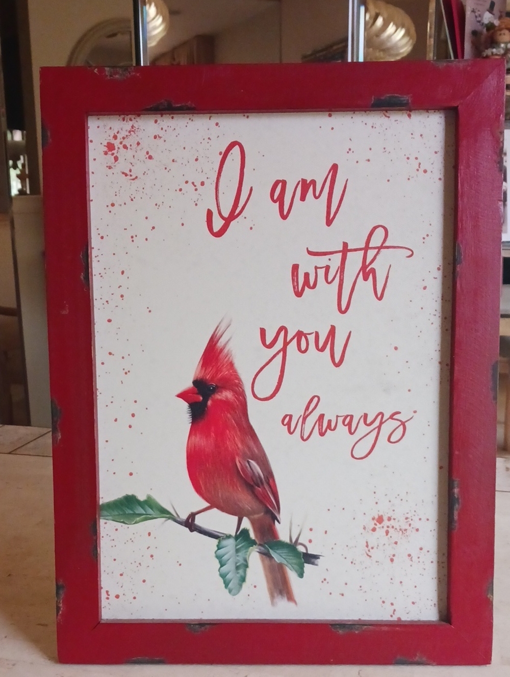Cardinal Canvas Print-by Valeri Parhill/QVC, "Weathered" Wooden Frame,New Item